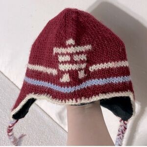 PSA Canada Burgundy Wool Inukshuk Knit Toque With Ear Flaps